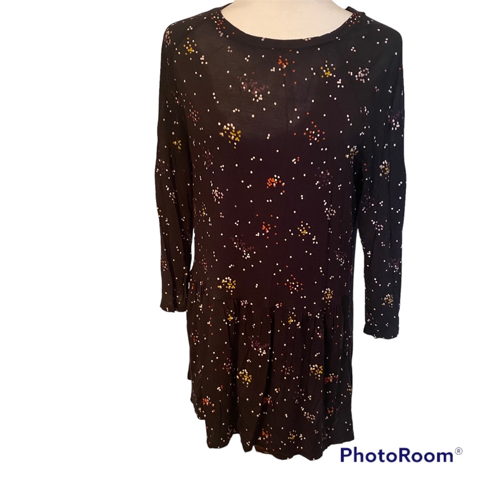 BODEN TOP TUNIC TEE BLACK RANDOM DOT PRINT RED GOLD PINK 3/4 SLEEVE SIZE S